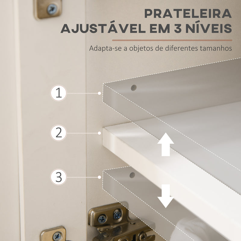 Aparador de Cozinha Móvel Auxiliar de Cozinha com 2 Gavetas 3 Portas e Prateleira Interior Ajustável Móvel de TV para Televisores de até 50 Polegadas 117x35x80 cm Branco e Madeira