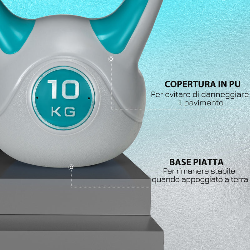 Kettlebell 10kg Peso Russo com Revestimento de PU e Enchimento de Areia para Treinamento em Casa Ginásio 22x16x26cm Azul e Cinza