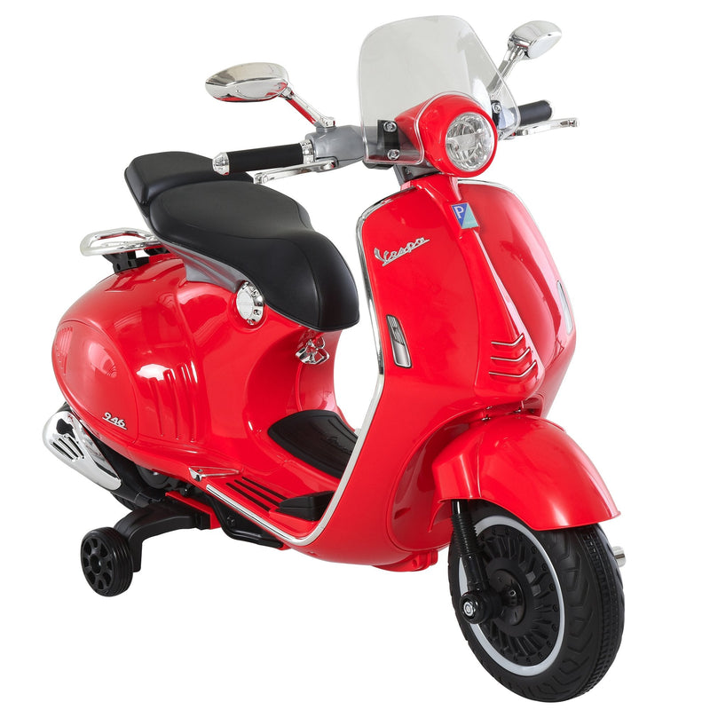 Mota elétrica Vespa para crianças acima de 3 Anos com Faróis Música 2 Rodas Auxiliares 108x49x75 cm Vermelho