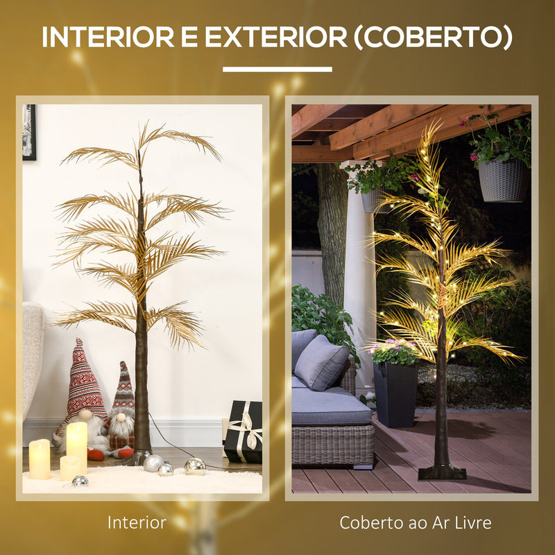 Árvore Palmeira com 150 Luzes LED IP44 Branco Quente Árvore Decorativa para Sala de Estar Festas Interior 21x21x150cm Dourado