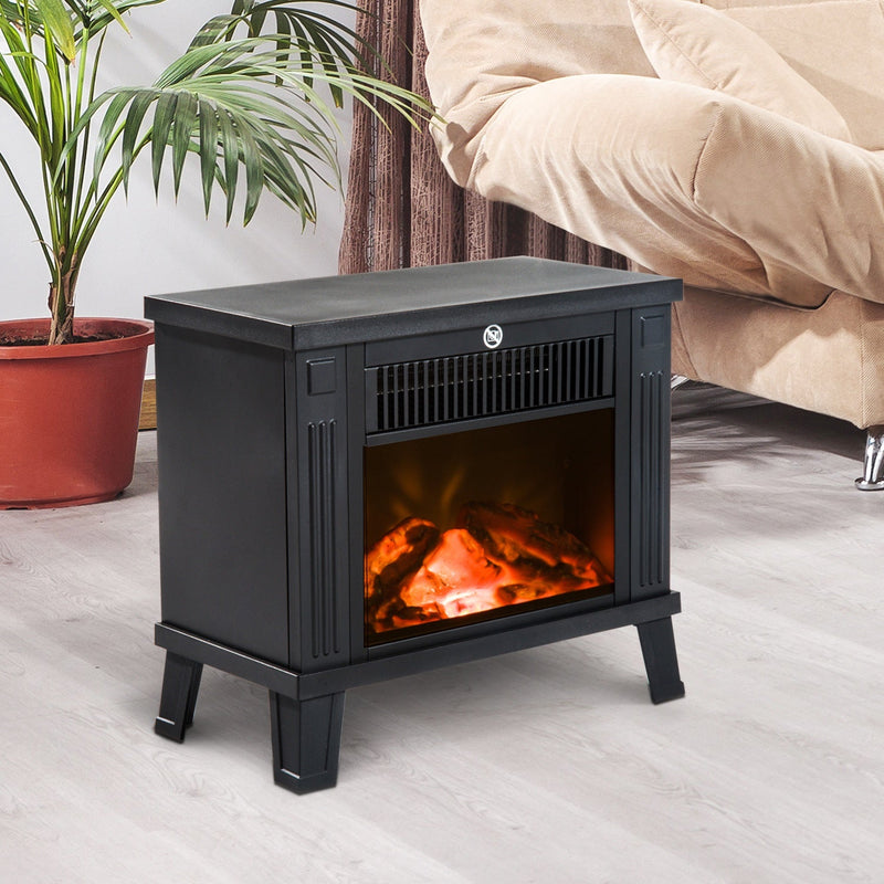 Lareira elétrica Aquecedor de fogão de pé com efeito de queima de madeira 600W / 1200W - Preto - 34,5x17x31cm