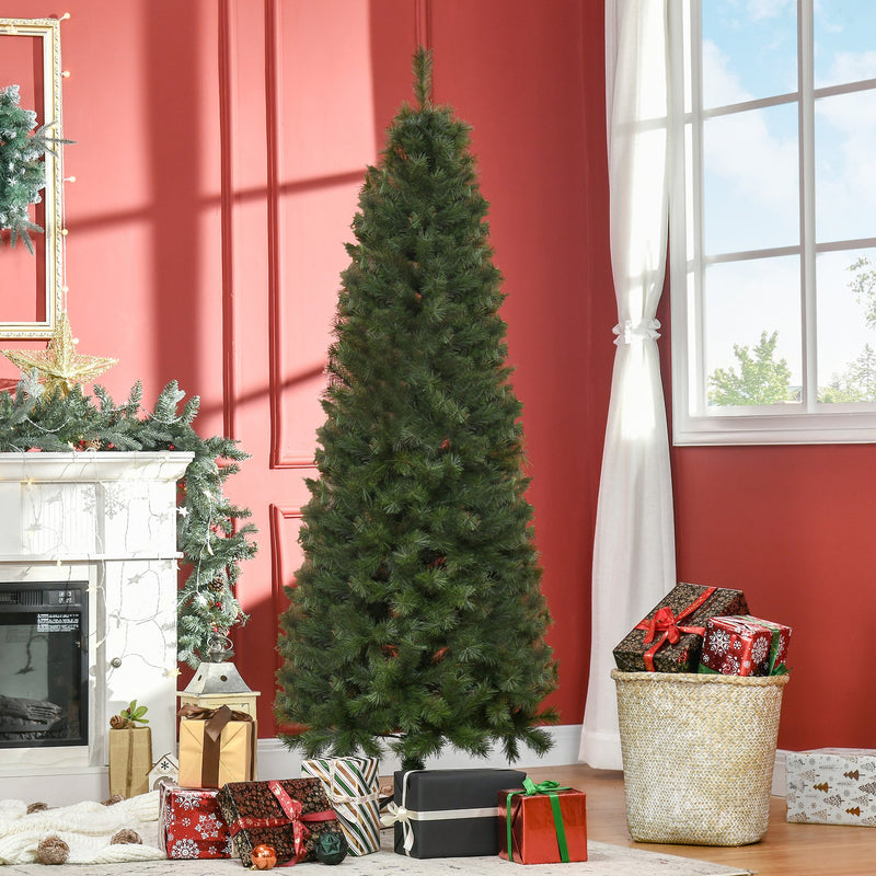 Árvore de Natal Artificial 180cm Ignífugo com 493 Ramos Folhas de PVC Base Dobrável e Suporte Metálico Decoração de Natal para Interiores Verde