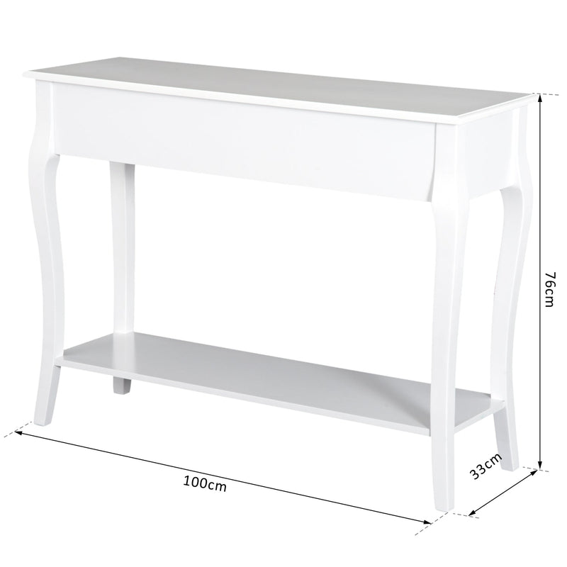 Mesa Consola tipo Aparador Móvel de Entrada com Gavetas e Estante 100x33x76cm Branco