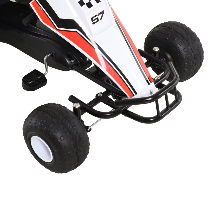 Go Kart a Pedais para Crianças acima de 3 Anos Carro de Pedais Infantil com Assento Ajustável e Freio de Mão 104x66x57cm Branco e Preto