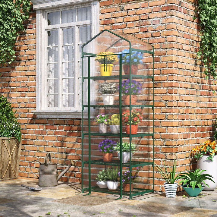 Estufa de Jardim Vertical 69x49x193cm com 5 Prateleiras Estufa para Plantas e Cultivos com Cobertura Transparente e Verde de PVC e Aço Preto