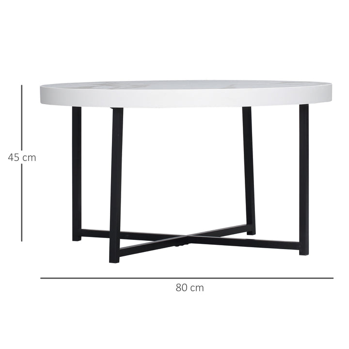 mesa de Centro Mesa de Sala de Estar Redonda com Bancada Similar ao Mármore e Estrutura de Metal para Escritório Estilo Moderno 80x80x45cm Branco e Preto
