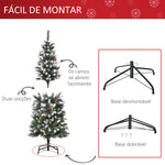 Árvore de Natal Artificial 150cm Ignífugo com 408 Ramos 28 Bagas 24 Pinhas Folhas de PVC e Suporte Metálico Decoração de Natal para Interiores Verde