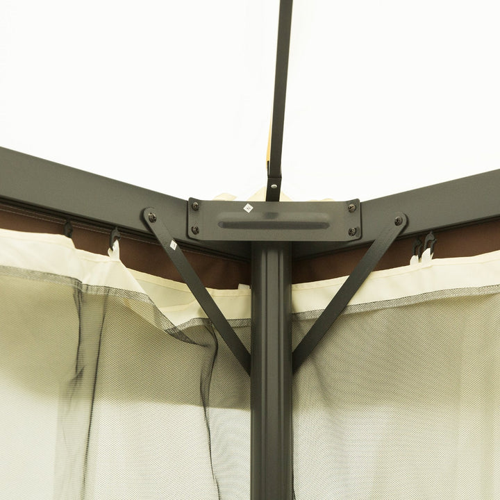 Pérgola de Jardim 4x3m Pérgola de Alumínio com Teto com Ventilação 4 Cortinas Laterais 4 Telas Mosquiteiras e 8 Orifícios de Drenagem para festas Eventos Exterior Creme