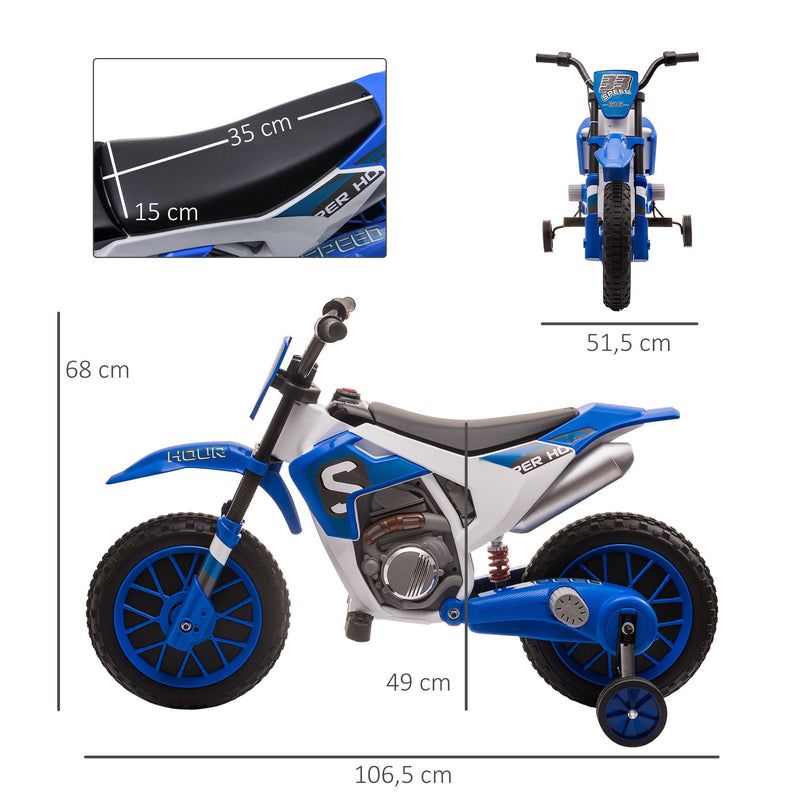 Mota Elétrica para Crianças acima de 3 Anos 12V Mota de Brinquedo Infantil com 2 Rodas de Equilíbrio Velocidade Máx. 8km/h Arranque Suave 106,5x51,5x68cm Azul