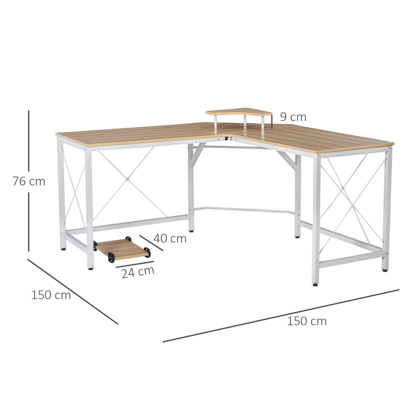 Mesa para computador em forma de L com suporte para torre 150x150x76 cm