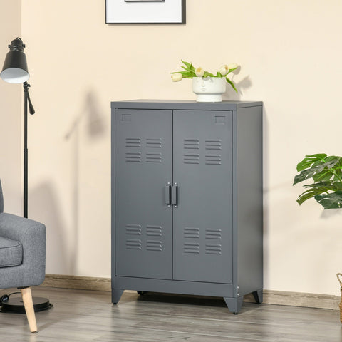 Armário de Metal de Armazenamento com Dupla Porta 2 Prateleiras com Altura Ajustável Armário Multiúso para Escritório Dormitório Garagem 75x33x110cm Cinza