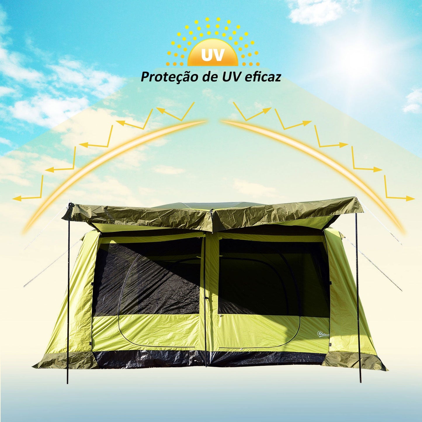 Tenda de Campismo Familiar 4-8 Pessoas Portátil e Impermeável com Bolsa de Transporte 410x310x225cm