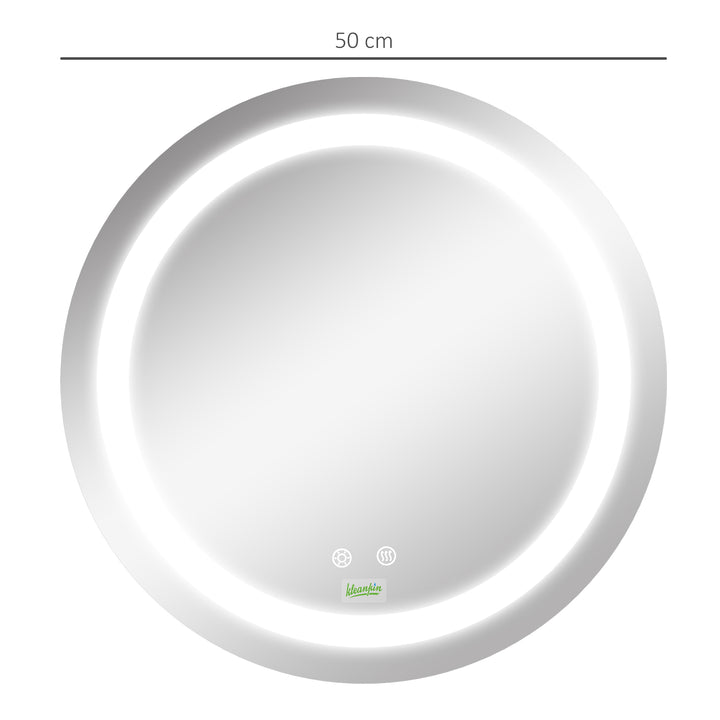 Espelho Casa de Banho com Luz LED Ø50x4,6cm Espelho Redondo de Parede com Interruptor Tátil 3 Luzes Ajustáveis Função de Memória e Anti-Embaciamento Estrutura de Alumínio Prata