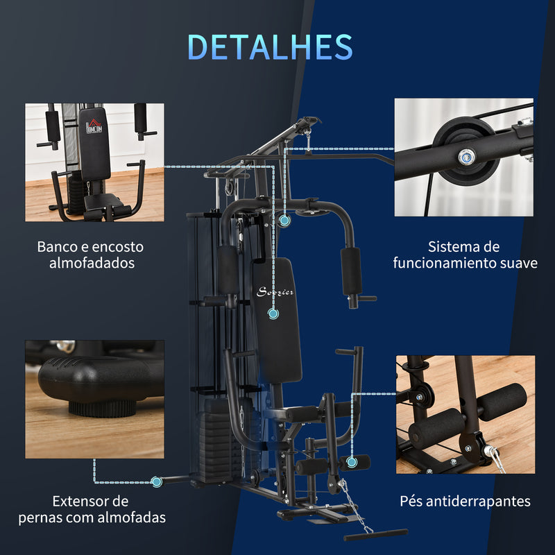 Multi Estação de Musculação com Estribo para Pernas Placas de Peso de 45kg Carga Máxima 120kg para Treinamento Fitness em Casa Academia 150x110x210cm Preto