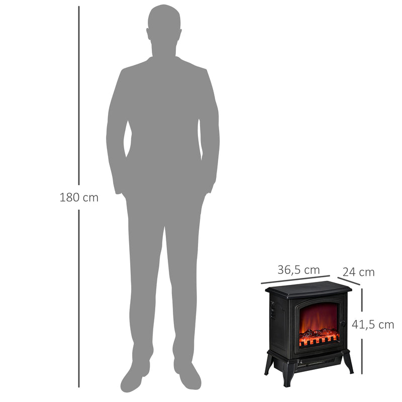 Lareira Elétrica Portátil 1000/2000W com Simulação de Chama Termostato Ajustável e Proteção de Superaquecimento para Salas de até 25m² 36,5x24x41,5cm Preto