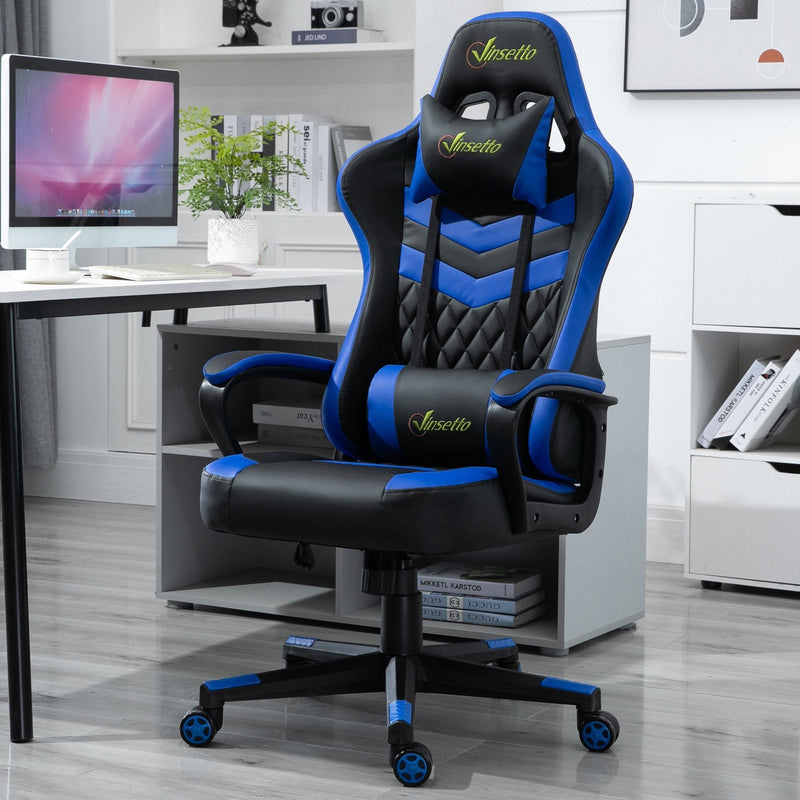 Cadeira ergonômica gaming de escritório Altura ajustável basculante com apoio de cabeça giratorio 61x70x121-129 azul