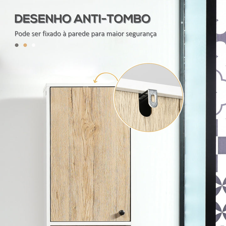 Coluna Casa de Banho Armário Alto Auxiliar de Casa de Banho com 2 Portas e 6 Prateleiras para Duche Estilo Moderno 30x31,5x169cm Branco e Carvalho