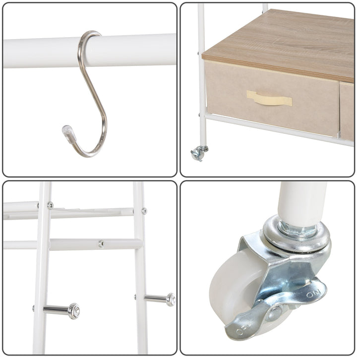 Cabide para Roupa com Varão Prateleiras, Gavetas para Organizar Roupa, Malas, Sapatos 99x47x185cm