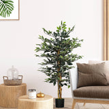 Ficus Artificial com Troncos 130 cm Planta Artificial com Vaso e 702 Folhas Realistas para Decoração de Sala de Estar Dormitório Ø15x130 cm Verde