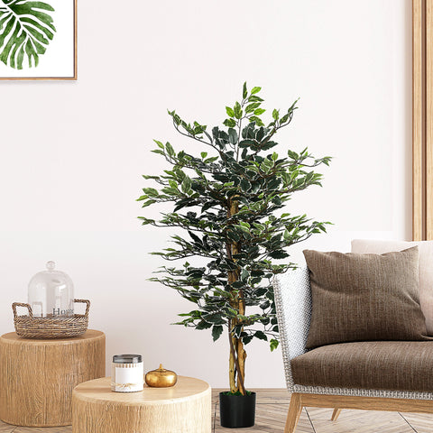 Ficus Artificial com Troncos 130 cm Planta Artificial com Vaso e 702 Folhas Realistas para Decoração de Sala de Estar Dormitório Ø15x130 cm Verde