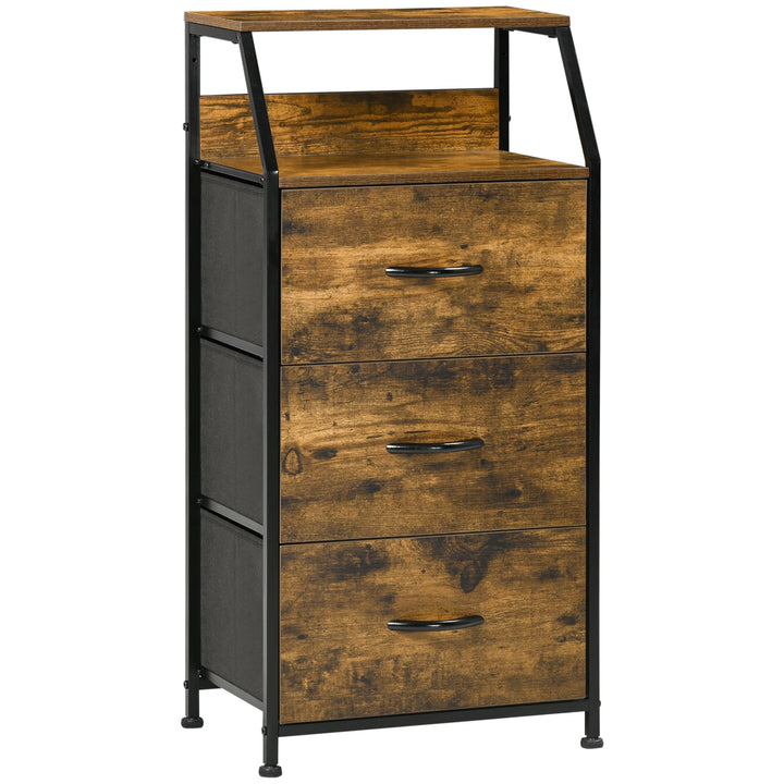 Cómoda com 3 Gavetas de Tecido Dobrável e Prateleira Aberta Móvel de Armazenamento para Escritório Dormitório Estilo Industrial Anti-Tombo 44x29x92cm Marrom Rústico
