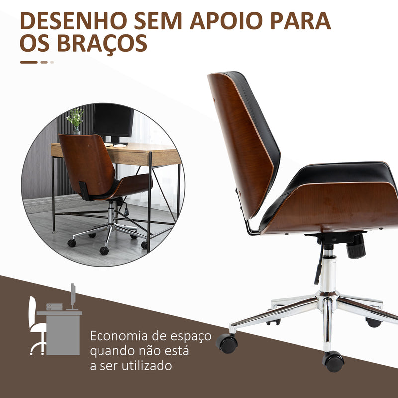 Cadeira de Escritório Giratória Cadeira de Escritório de PU com Altura Ajustável Função Inclinação e Rodas para Sala de Estar Dormitório Estúdio Carga Máxima 120kg 51x65,5x82-92cm Preto