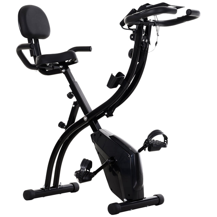 Bicicleta ergométrica dobrável ajustável em altura e resistência com tela LCD e assento com encosto 51x97x115 cm Preto