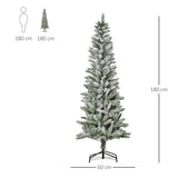 Árvore de Natal 180cm Neve Artificial com 394 Ramos Ignífugos de PVC Base Dobrável e Suporte de Aço Decoração de Natal para Interiores Ø60x180cm Verde e Branco