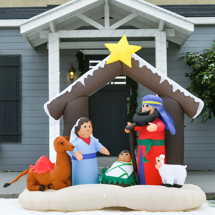 Decoração Inflável de Natal 183cm com Luzes LED Inclui Inflador Nascimento de Jesús para Festas Jardim Exterior 201x100x186cm Multicor