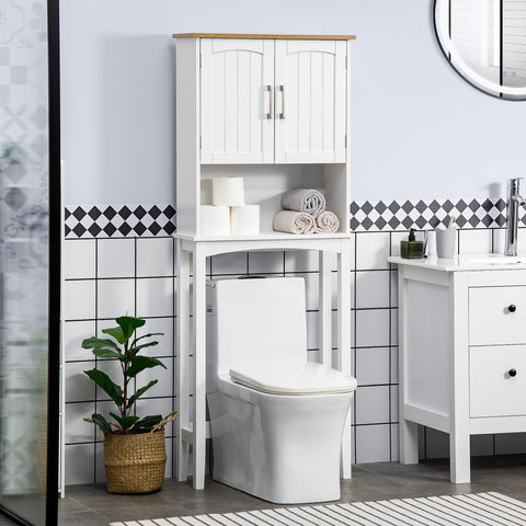 Armário sobre Sanita Armário Alto para Lavanderia com 2 Portas Prateleira Interior Ajustável e Prateleira de Armazenamento para Casa de Banho Carga Máxima 20kg Anti-Tombo 64x22x165cm Branco