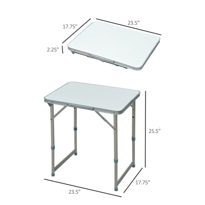 Mesa de Campismo Dobrável e Ajustável de 47,5 a 64 cm- Cor: Branco- Alumínio e MDF- 60 x 45 x 64 cm