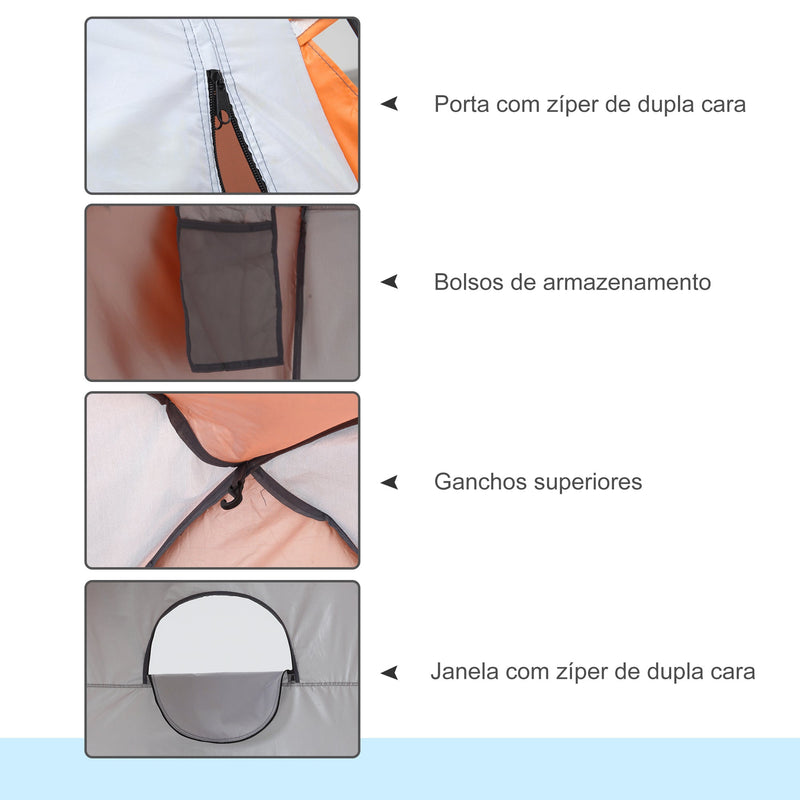 Tenda de Duche Campismo Portátil UV+25 Tenda de Privacidade para Casa de Banho Trocador com Janela Bolso e Bolsa de Transporte 123x121x98cm Laranja