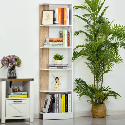 Prateleira com 5 prateleiras multiuso com base elevada 45x21x170 cm Branco e carvalho