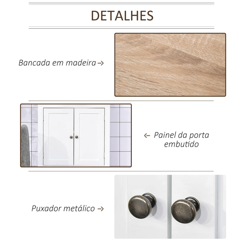 Móvel para Lavatório Pousar Armário para Casa de Banho com 2 Portas e Prateleira Ajustável Estilo Moderno 60x30x60cm Branco e Madeira