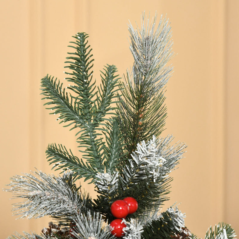 Árvore de Natal Artificial 150cm com 440 Ramas 39 Pinhas e 39 Frutinhas Folhas de PVC PE Base Dobrável e Suporte Metálico Decoração de Natal para Interiores Verde