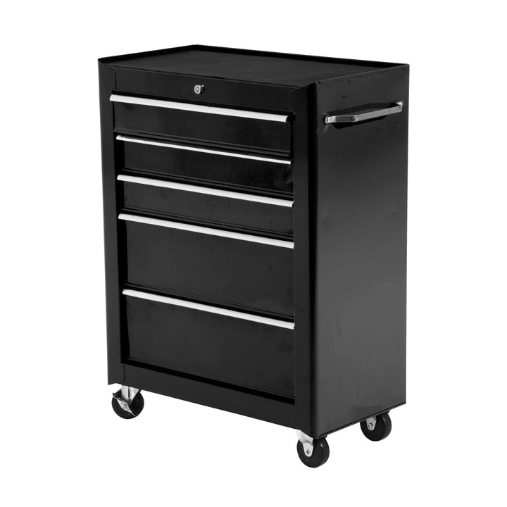Carrinho de ferramentas com 5 gavetas para oficina - Preto - Chapa de aço - 61,5 × 33 × 85 cm (CxLxA)