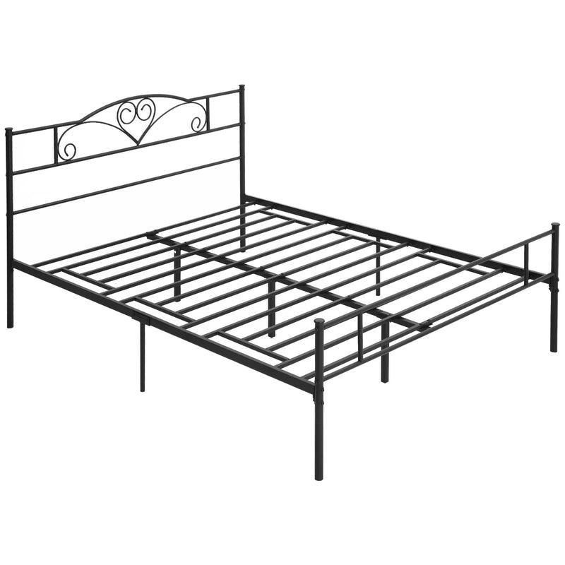 Estrutura de Cama Dupla de Metal para Colchão 150x200cm com Cabeceira e Pés de 31cm Estrutura de Cama de Casa com Espaço em Baixo de Armazenamento 158x211x106cm Preto