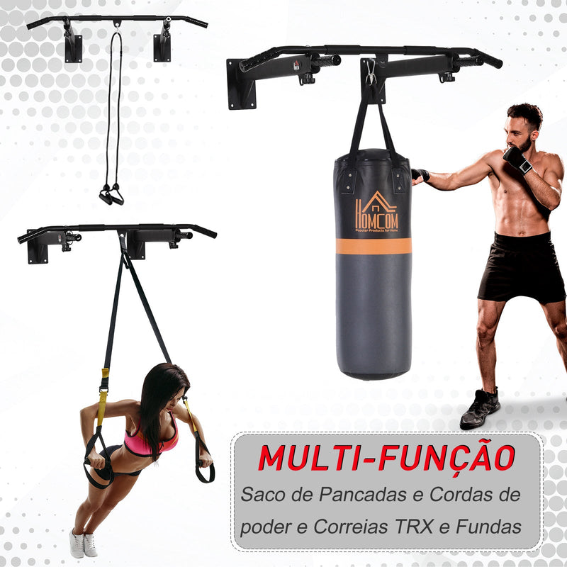 Barras de Tração de Parede para Treinamento Muscular Pull Up para casa Carga Máxima 150 kg Preto