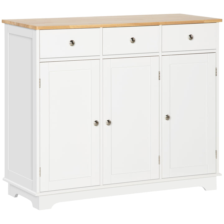 Aparador de Cozinha com 3 Gavetas 3 Portas e Prateleiras Ajustáveis Móvel Auxiliar de Armazenamento para Cozinha Sala de Estar Estilo Moderno Anti-Rolamento 101x40x85cm Branco