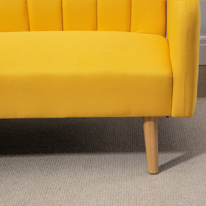 Sofá Cama de 2 Lugares com Encosto Ajustável em 3 Posições Apoio para os Braços Desmontável e Pés de Madeira Sofá Duplo Moderno para Sala de Estar Escritório 173x75x73cm Amarelo