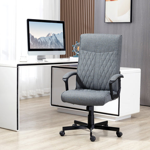 Cadeira de Escritório Giratória 360° Cadeira de Escritório com Encosto Alto Altura Ajustável e Função de Inclinação para Escritório Carga 120kg 65x65x102-112,5cm Cinza Escuro