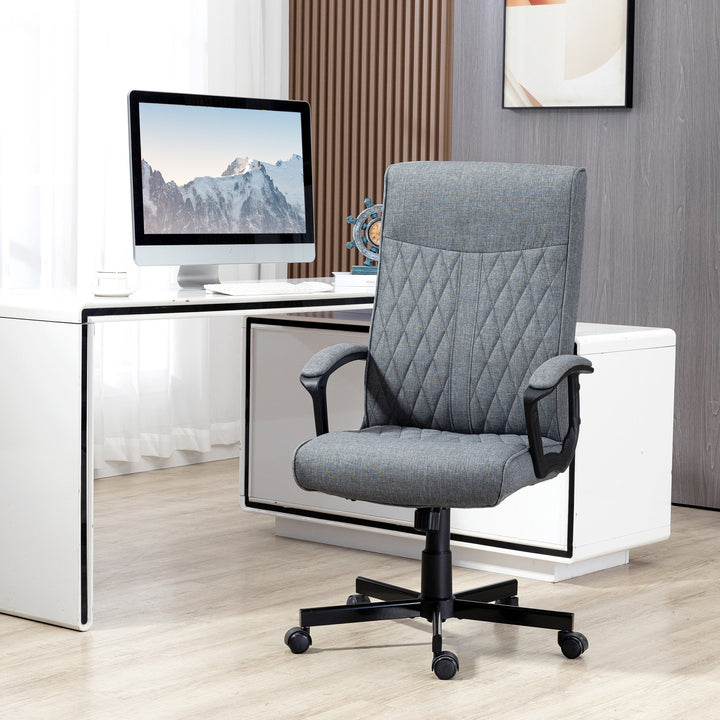 Cadeira de Escritório Giratória 360° Cadeira de Escritório com Encosto Alto Altura Ajustável e Função de Inclinação para Escritório Carga 120kg 65x65x102-112,5cm Cinza Escuro