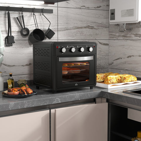 Mini Forno Elétrico Multifuncional Mini Forno Elétrico de 30L 1600W Mini Forno de Convecção com 7 Modos Temporizador e Temperatura Ajustável 43x39x39 cm Preto