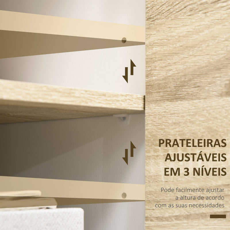 Aparador de Sala de Estar Moderno Buffet de Sala de Jantar com Portas de Abertura a Pressão e Prateleiras Ajustáveis para Dormitório 80x40x70cm Branco e Carvalho