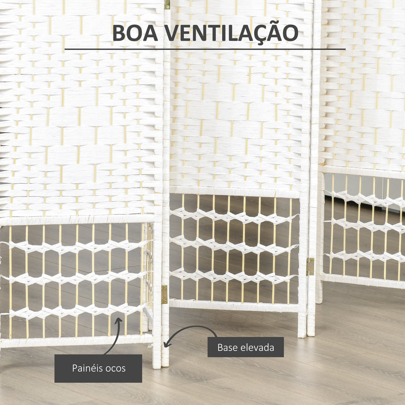 Biombo de 6 Paineis Separador de Ambientes Dobrável 242x170cm Divisória de Habitações de Fibra de Papel Decoração Elegante para Dormitório Sala de Estar Branco