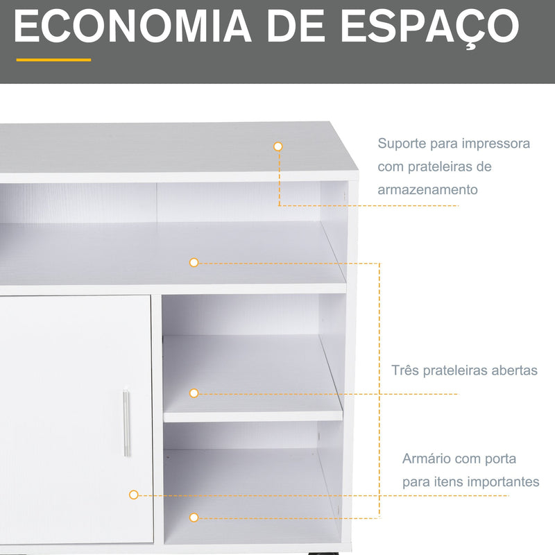 Armário para Escritório de Impressora com Espaço de Armazenamento e Rodas 60x50x65.5 cm