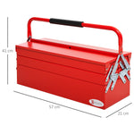 Caixa de Ferramentas de Aço Dobrável Portátil com 5 compartimentos com Alça de Transporte para Oficina Bricolagem 57x21x41cm Vermelho