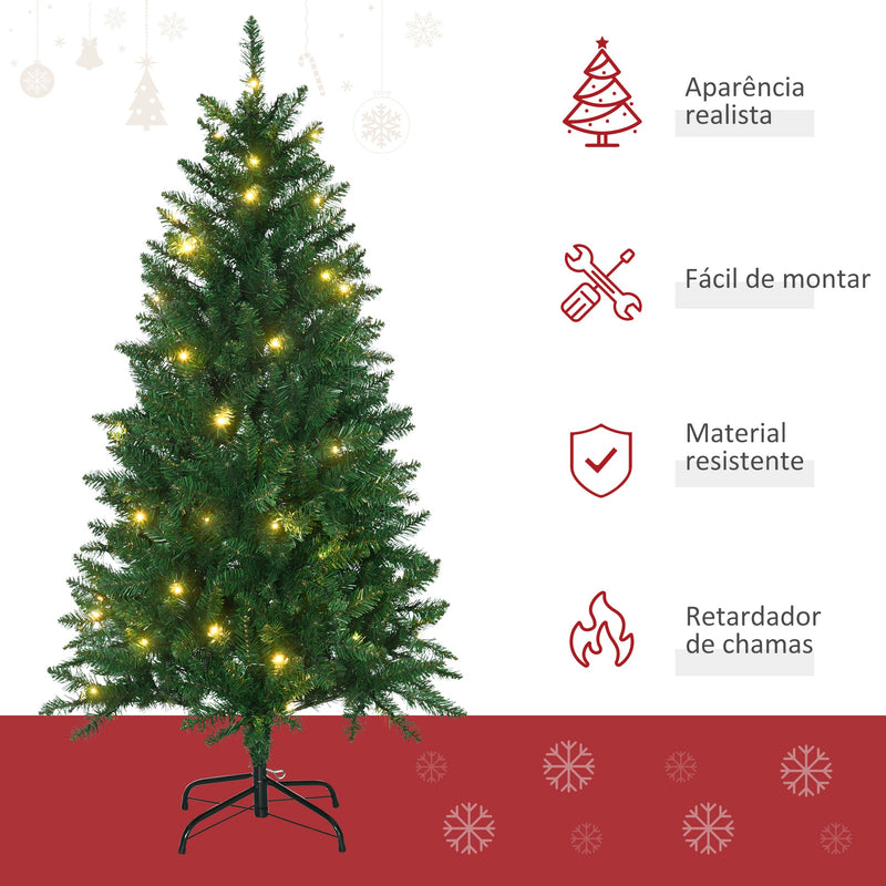 Árvore de Natal Artificial Altura 150cm Ignífugo com 502 Ramos 150 Luzes LED IPX2 8 Modos Folhas de PVC Base Dobrável e Suporte Metálico Decoração de Natal para Interiores Verde