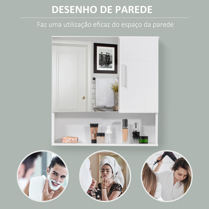 Armário Casa de Banho com Espelho Móvel Suspenso de Casa de Banho com 2 Portas e 2 Prateleiras Interiores Ajustáveis 54x15,2x55,3cm Branco