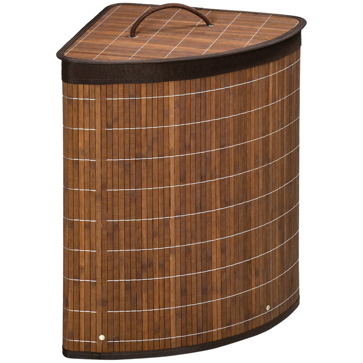Cesto de Roupa de Bambu Capacidade de 55L Cesto para Roupa Suja em Forma de Leque com Tampa e Bolsa Amovível 38x38x57cm Marrom